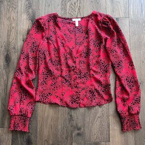 Leith Whimsigoth Red Black Snakeskin Print Blouse Size S Button Front Crepe